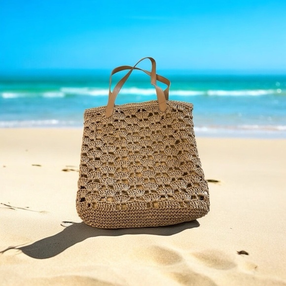 Large Boho Chic Tote Bag - 100% Paper Straw with Liner - Excellent condition - Picture 1 of 9
